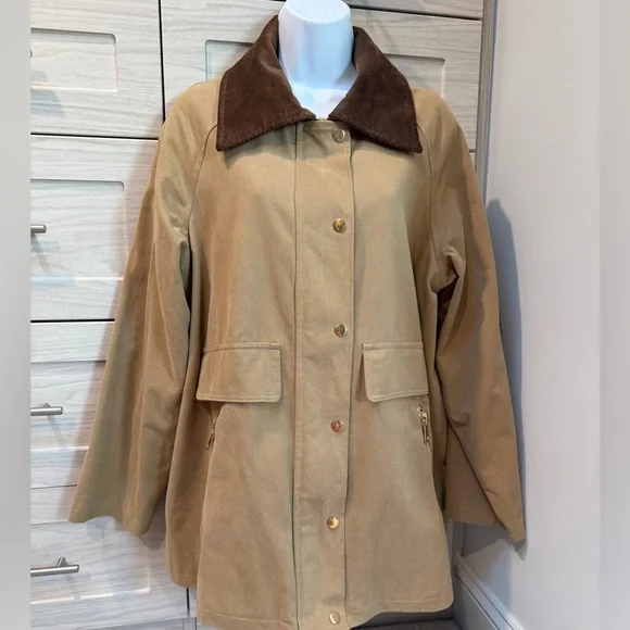 Tan Women's barn jacket with brown corduroy collar size M/US6 - Picture 1 of 12